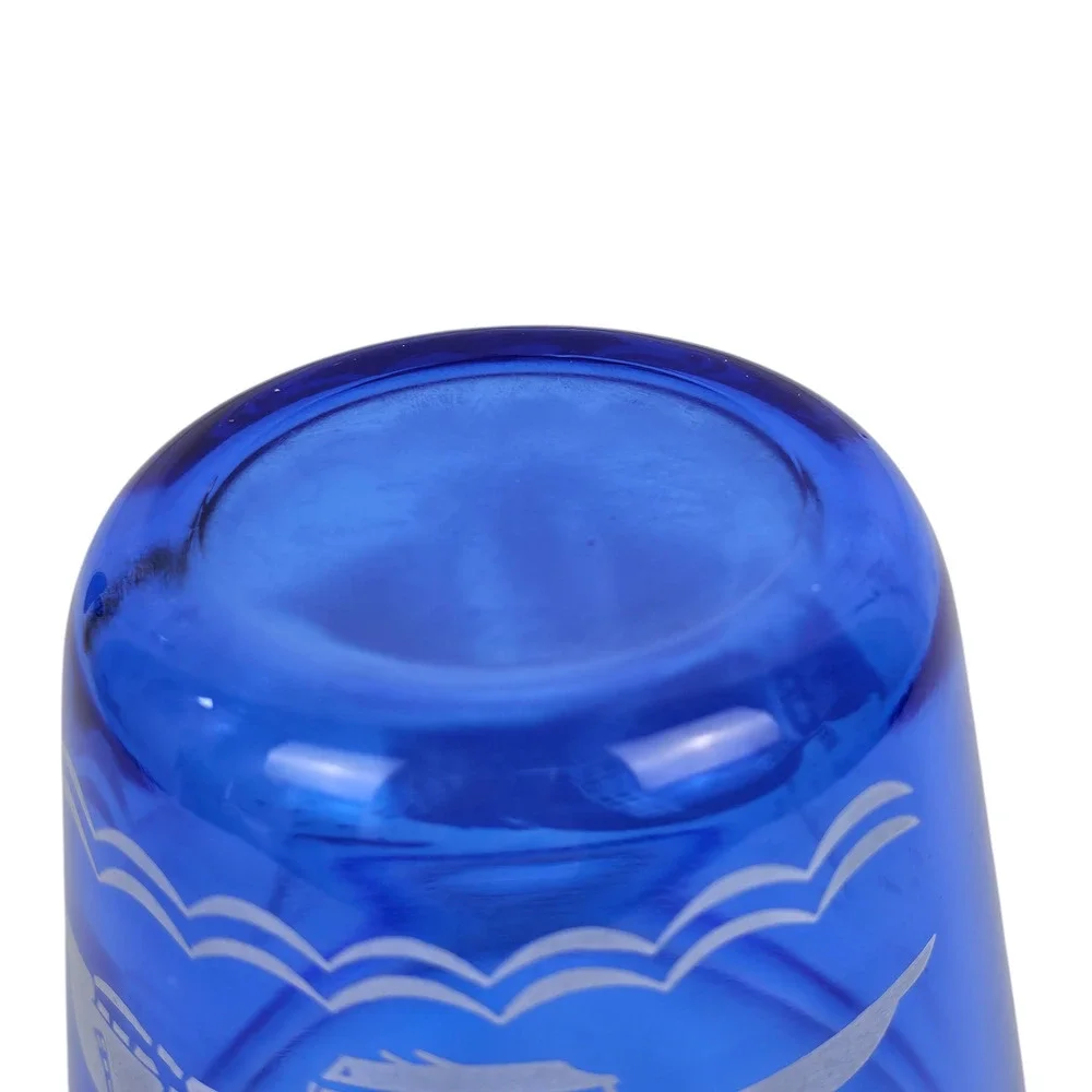 VTG Hazel Atlas cobalt blue glass ice bucket windmills 4.25
